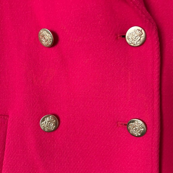 J.Crew Stadium Cloth Wool Majesty Pea Coat Red Gold Crest Buttons 49360 Size 2 - Picture 4 of 7